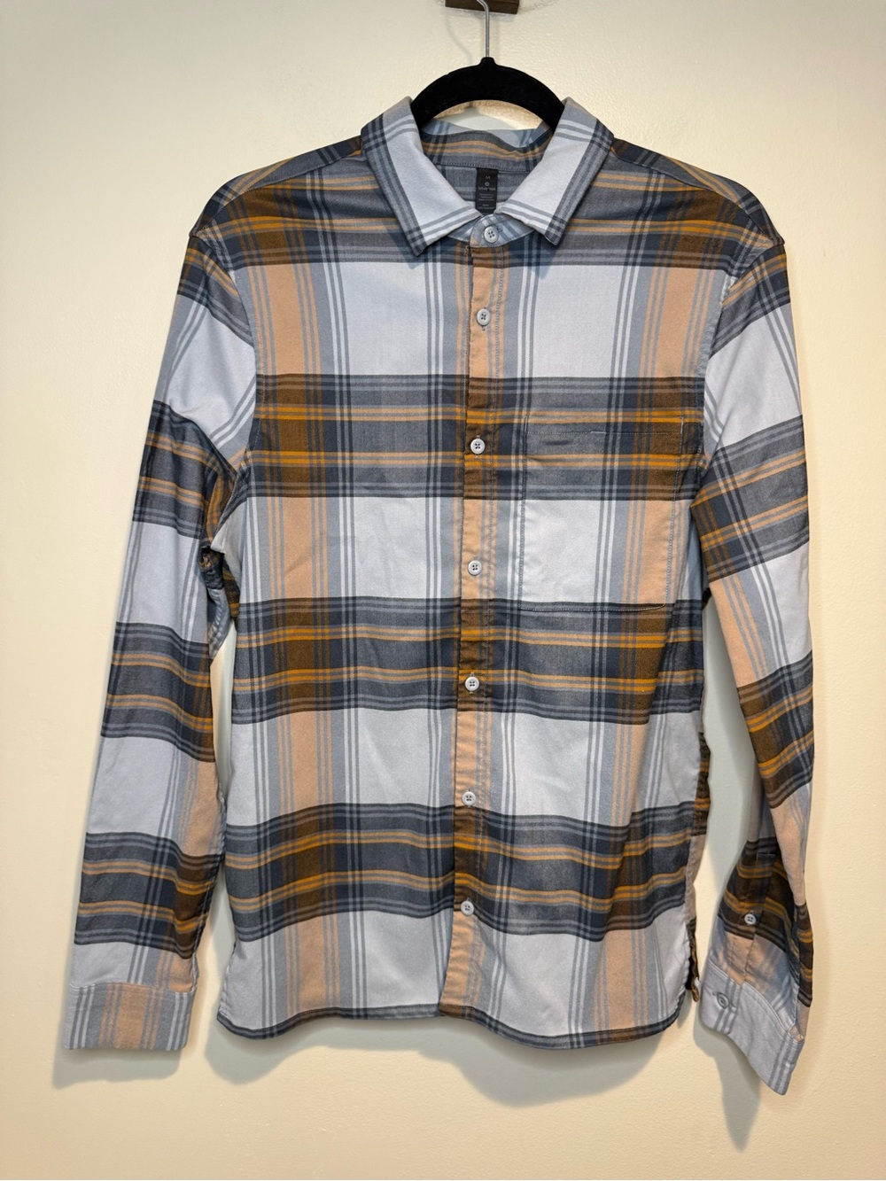 Lululemon Mason's Peak Gray Orange Flannel Button-Up Shirt Men's Size Medium